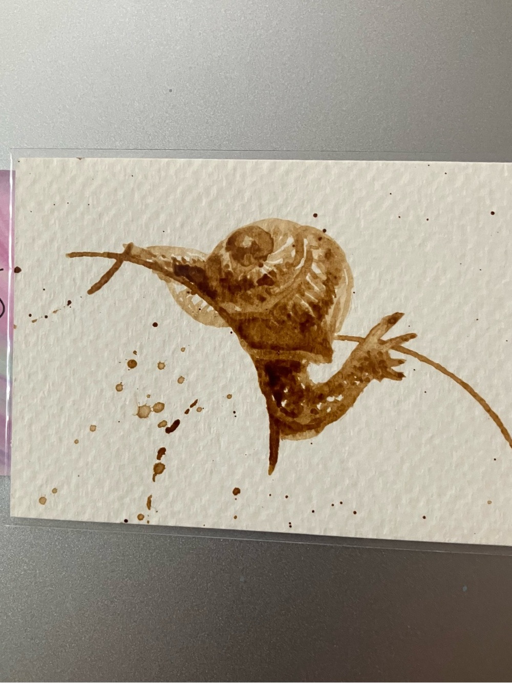 ACEO snail coffee painting fun ATC miniature gift art by Artettina